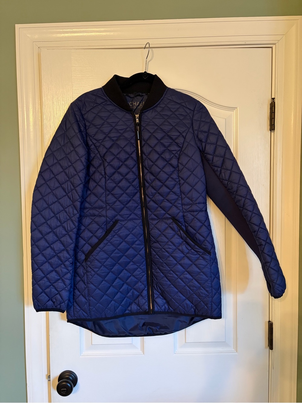 Michael Kors Quilted Navy Diamond-Stitch Bomber Jacket